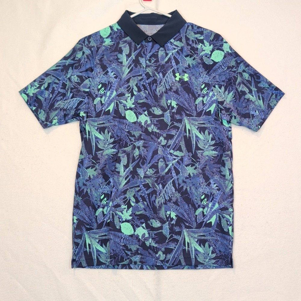 Under Armour Mens Iso-Chill Printed Polo Blue Tropical Golf Shirt 1383159 New S